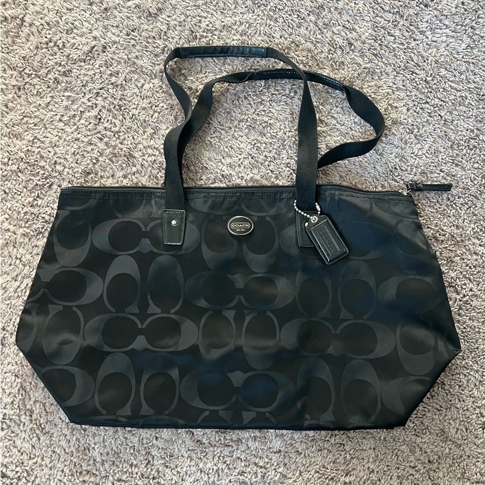 Coach Black Signature Tote Bag with Monogram Pattern